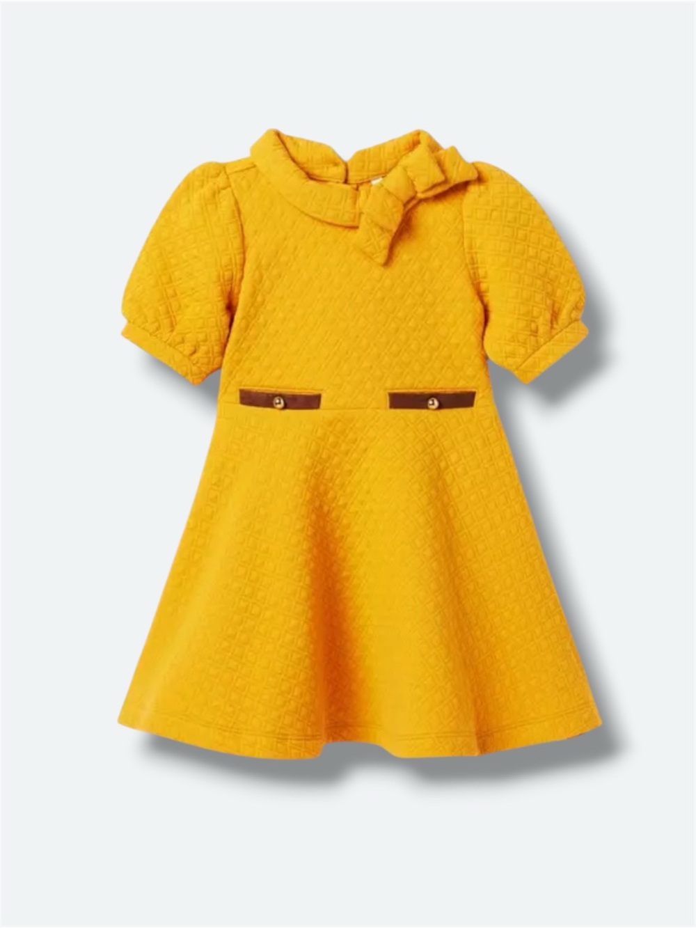 Janie and Jack Dress Girls 18-24M Mustard Quilted Puff Sleeve Bow Collar Fall